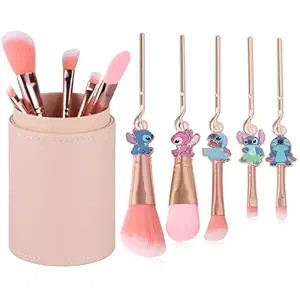 5 Pcs stitchs Makeup Brushes Set with Brushes Holder, Blue Big Eyes Alien Cartoon Makeup Brushes ... | Amazon (US)