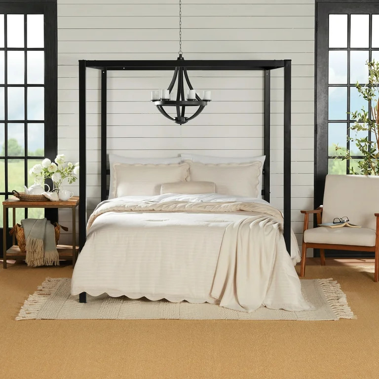 Mainstays Scallop 5-Piece Pick Stitch Tan Comforter Set, Full/Queen | Walmart (US)