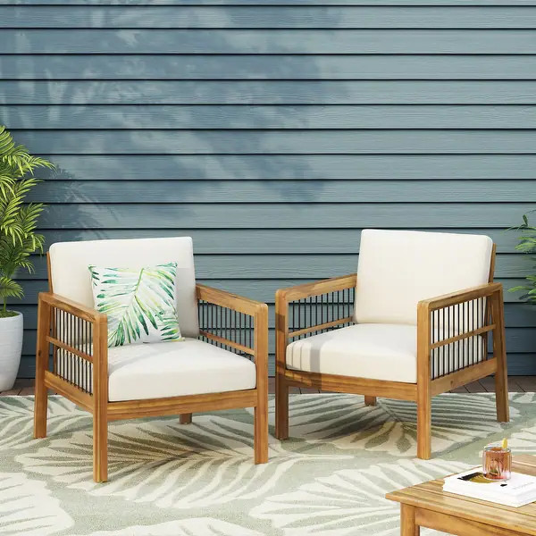 Elias Outdoor Acacia Wood Outdoor Club Chairs by Christopher Knight Home | Bed Bath & Beyond