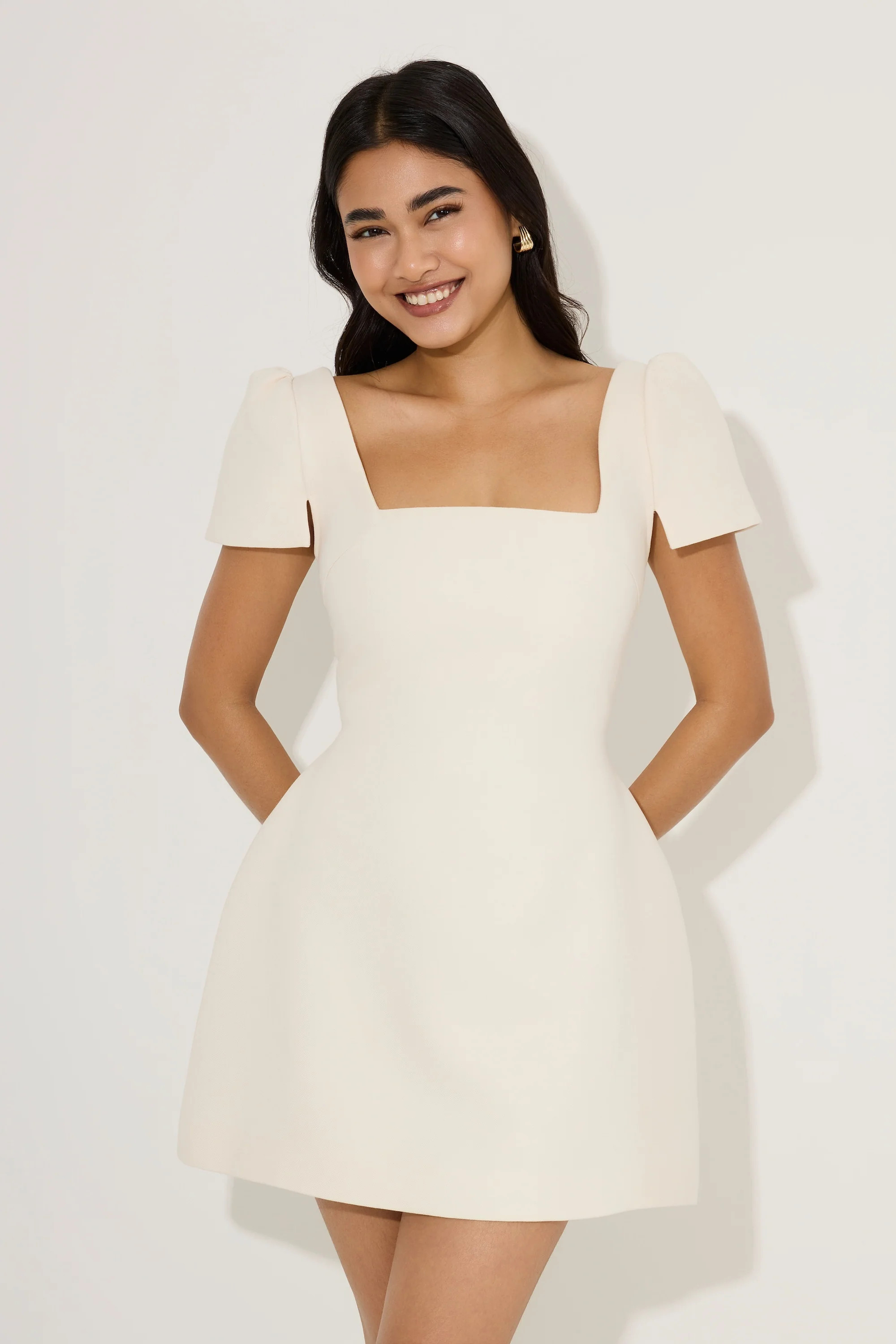 Linen Mix Square Neck Mini Dress | Odd Muse