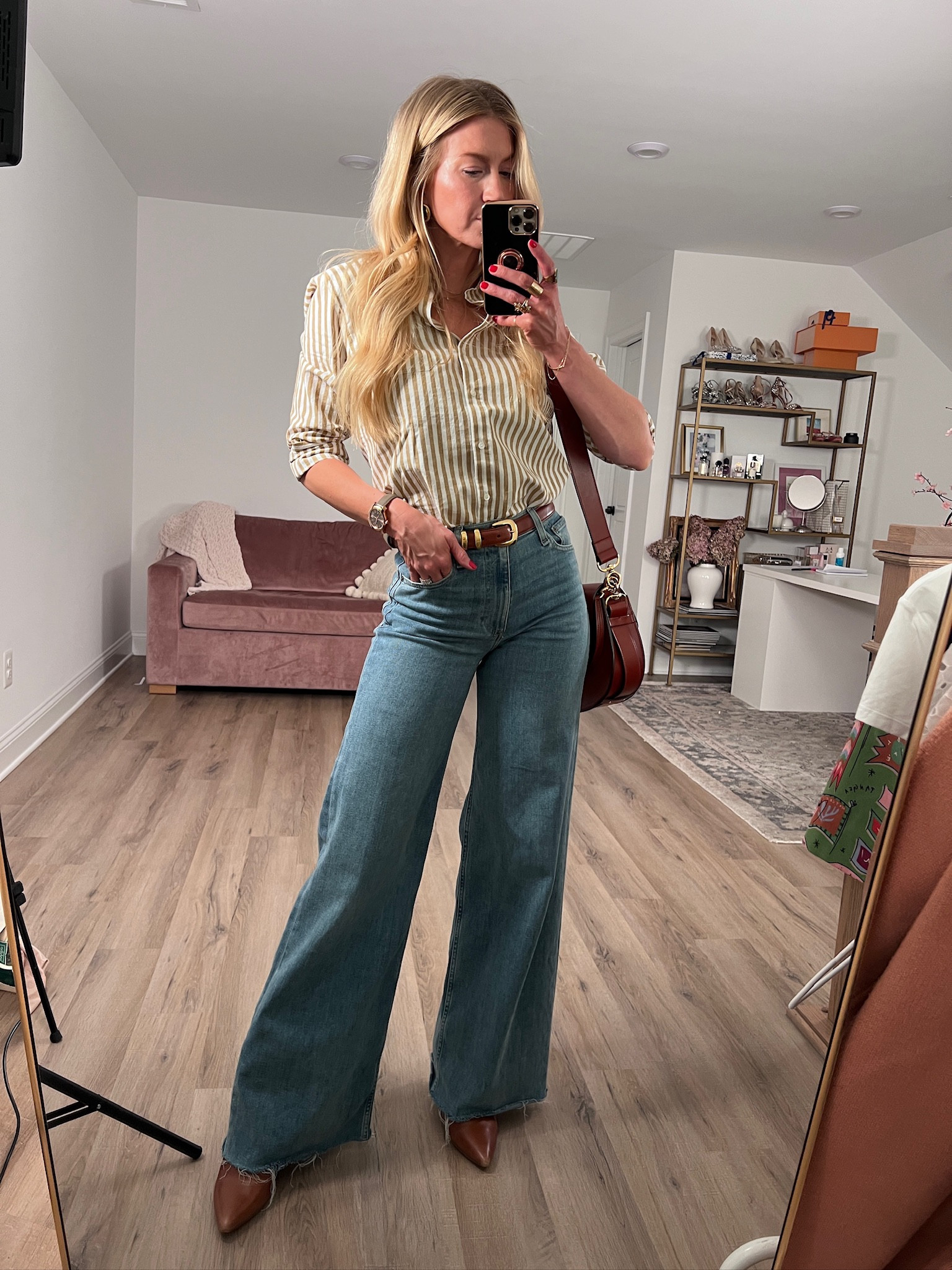 Button down top with wide leg denim and pointed toe boots 

#LTKstyletip #LTKMostLoved