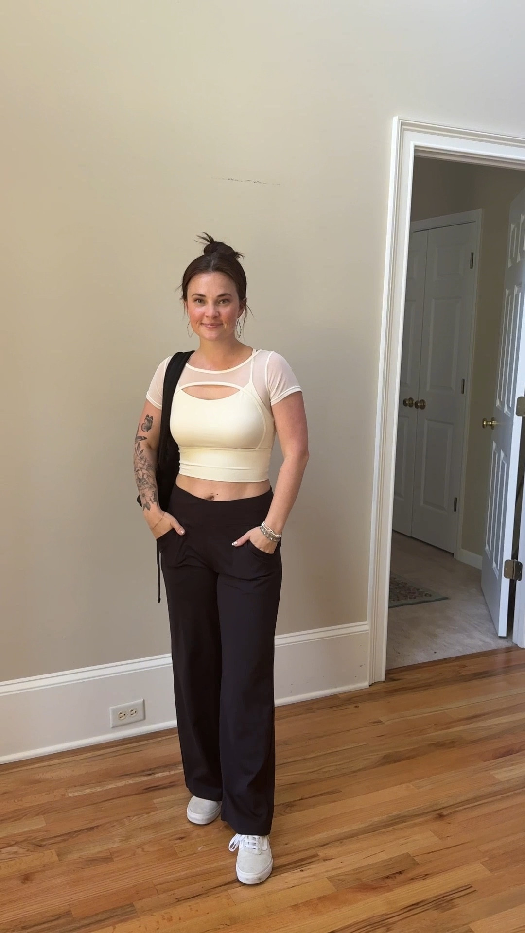 Comfy mom fit. These pants are so nice because they can be dressed up or down and they are so stretchy! Wearing medium in top and bottom. 


#LTKActive #LTKWorkwear #LTKStyleTip
