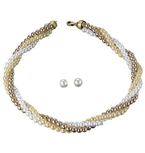 Avon Julie Gift Set - Pearl Cluster Necklace & Earrings - White, Ivory & Bronze | Amazon (US)