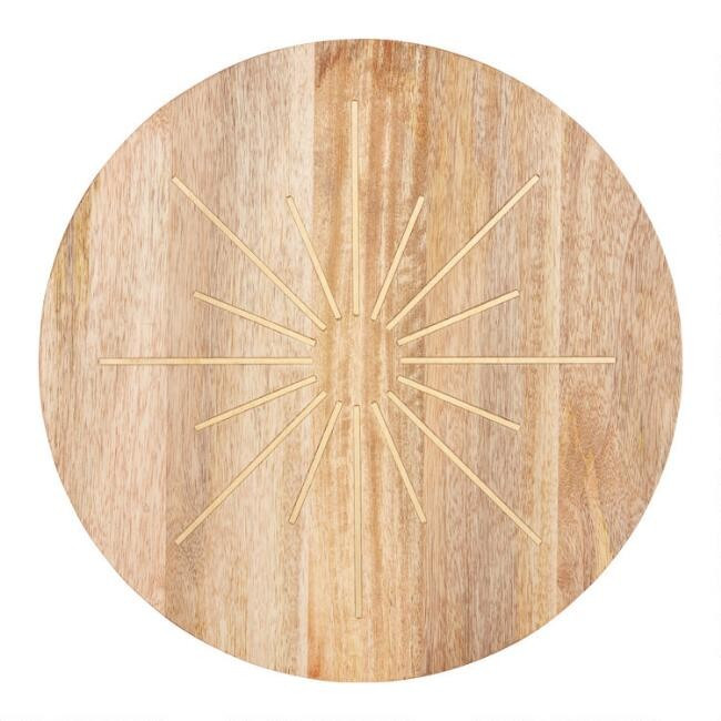 Round Acacia Wood Sunrise Inlay Serving Board | World Market