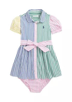 Ralph Lauren Childrenswear Baby Girls Striped Cotton Fun Shirtdress & Bloomer | Belk