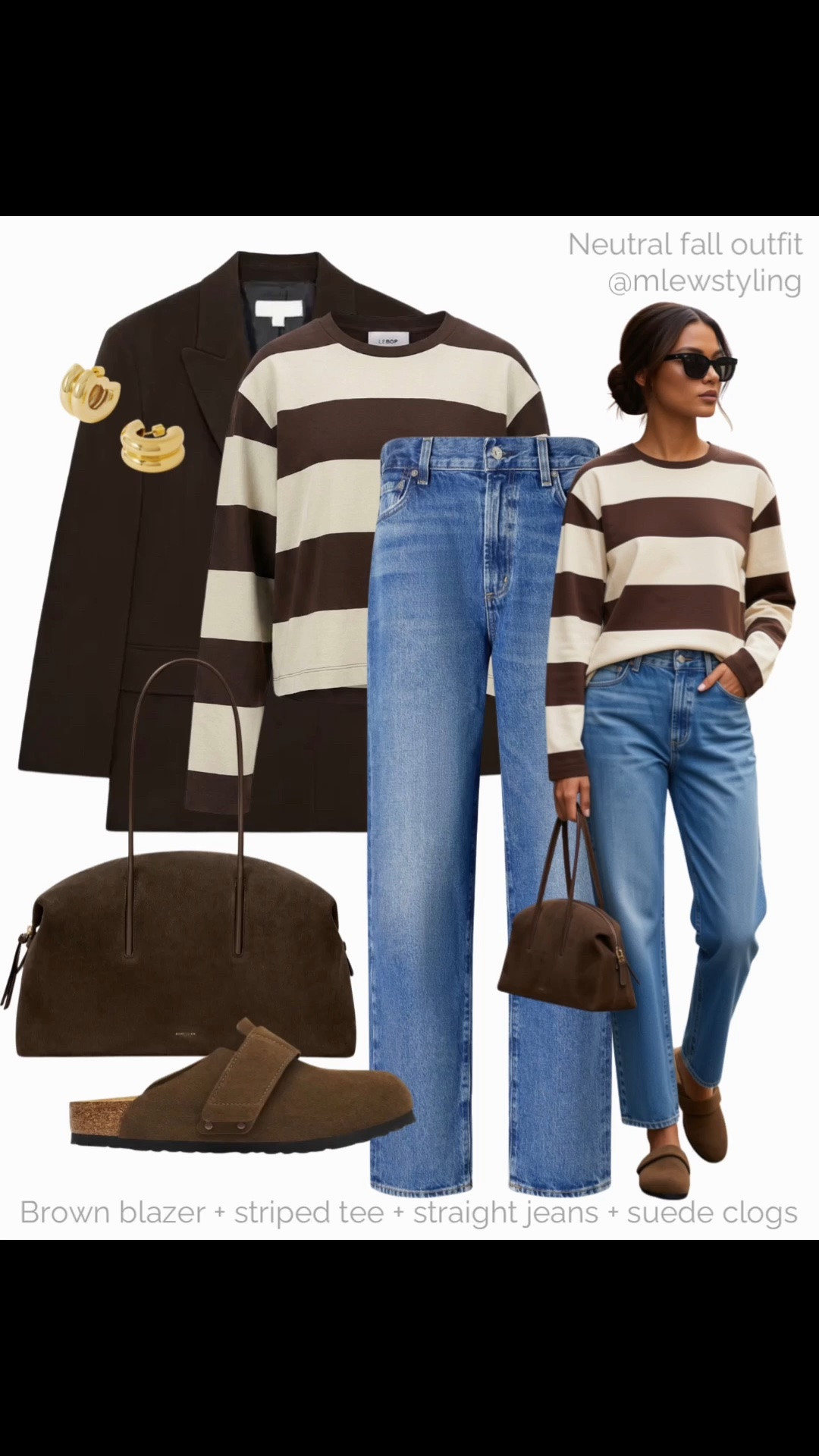 Neutral fall outfit with a striped tee 🤎

Tags: elevated everyday outfit, weekend look, brown blazer, demellier brown suede tote bag, Birkenstock clogs, straight leg jeans, outfit formulas

#LTKfall #LTKjeans #LTKshoes