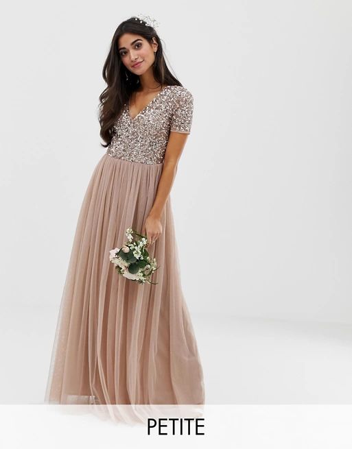 Maya Petite v neck maxi tulle dress with tonal delicate sequins | ASOS US
