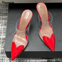 2025 Elegant Pointed Toe Transparent PVC Heart High Heels Mules Slipper Shoes Black White Red Shoes Luxury Designer Pumps | AliExpress (US)