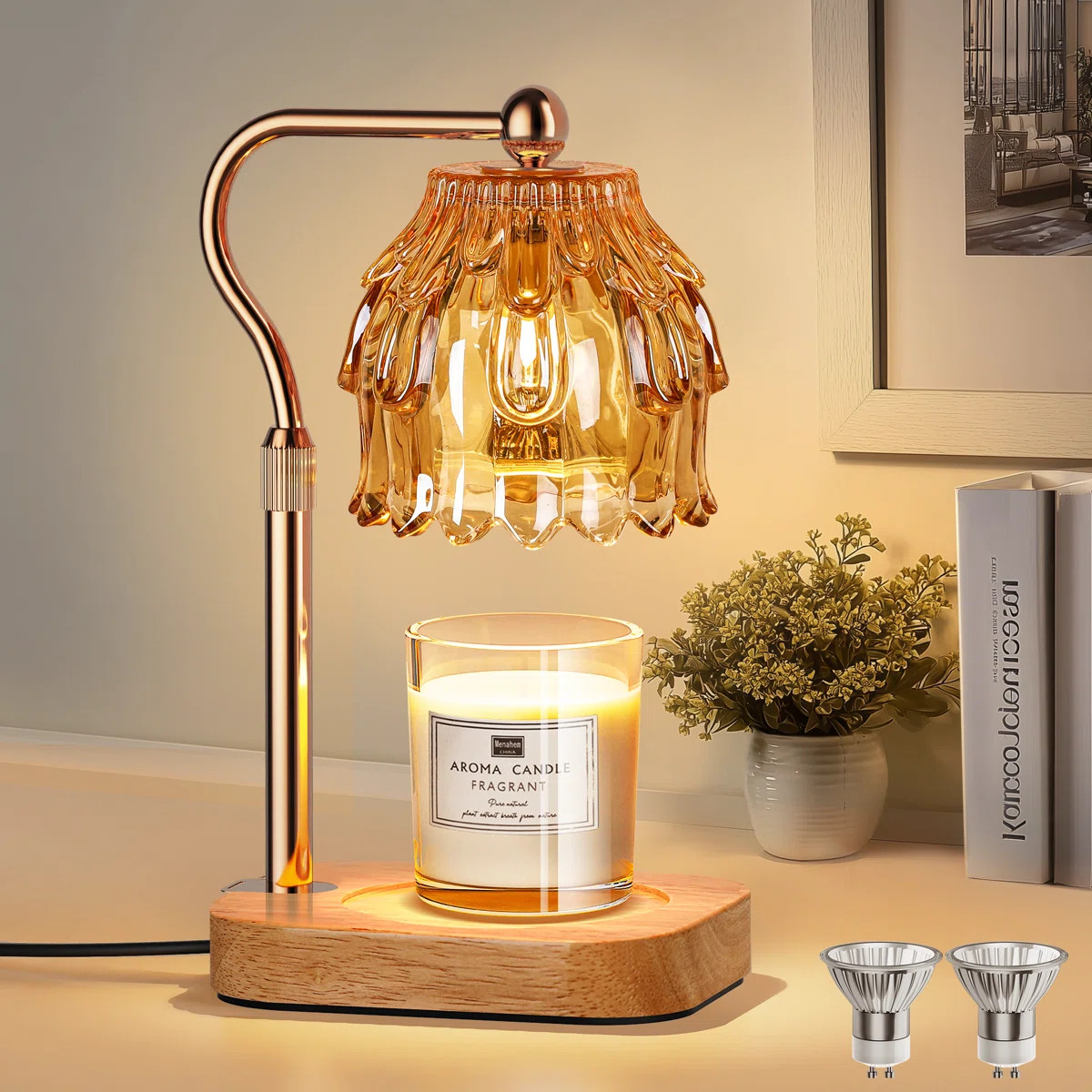 Modern Candle Warmer Lamp with Timer Dimmer, Adjustable Height Glass Lamp for Gifts, Home Decor | Wayfair North America