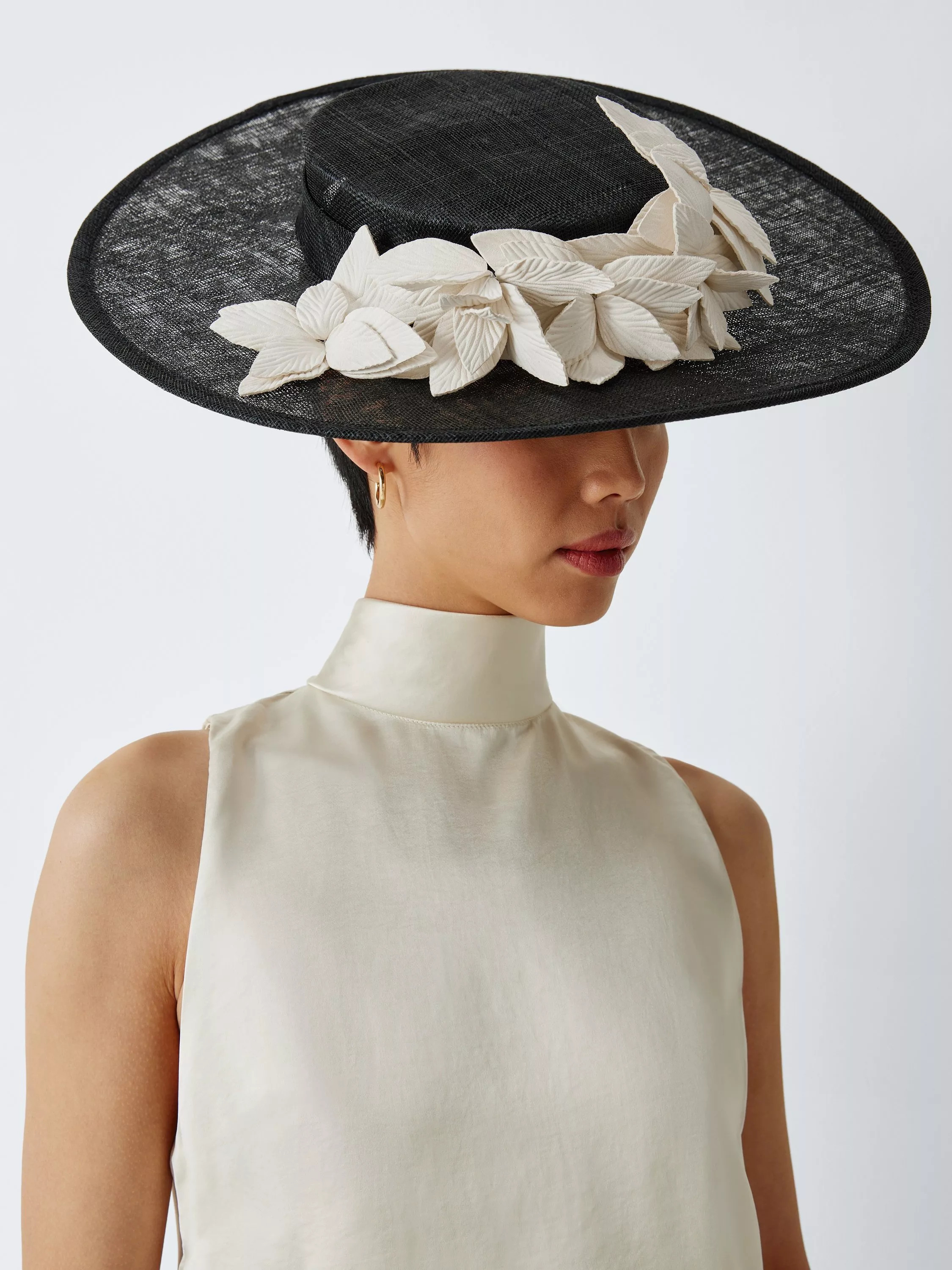 John Lewis Camille Medium Boater Fascinator, Black | John Lewis (UK)