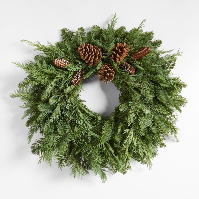 Live Cedar Pine Cone Wreath 22" | Crate & Barrel | Crate & Barrel