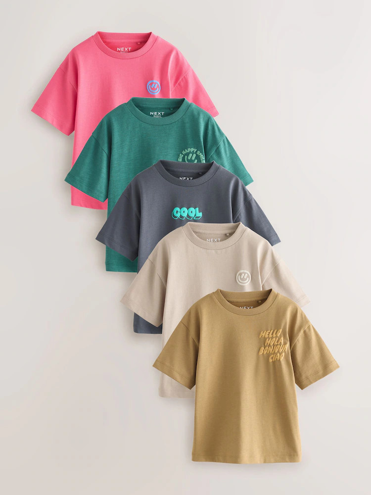 Green/Charocal/Stone/Pink/Brown Small Short Sleeve Graphic T-Shirts 5 Pack (3mths-7yrs) | Next US