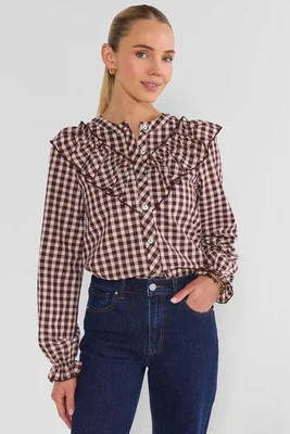 Brown Gingham Ruffle Top by THML | Avara