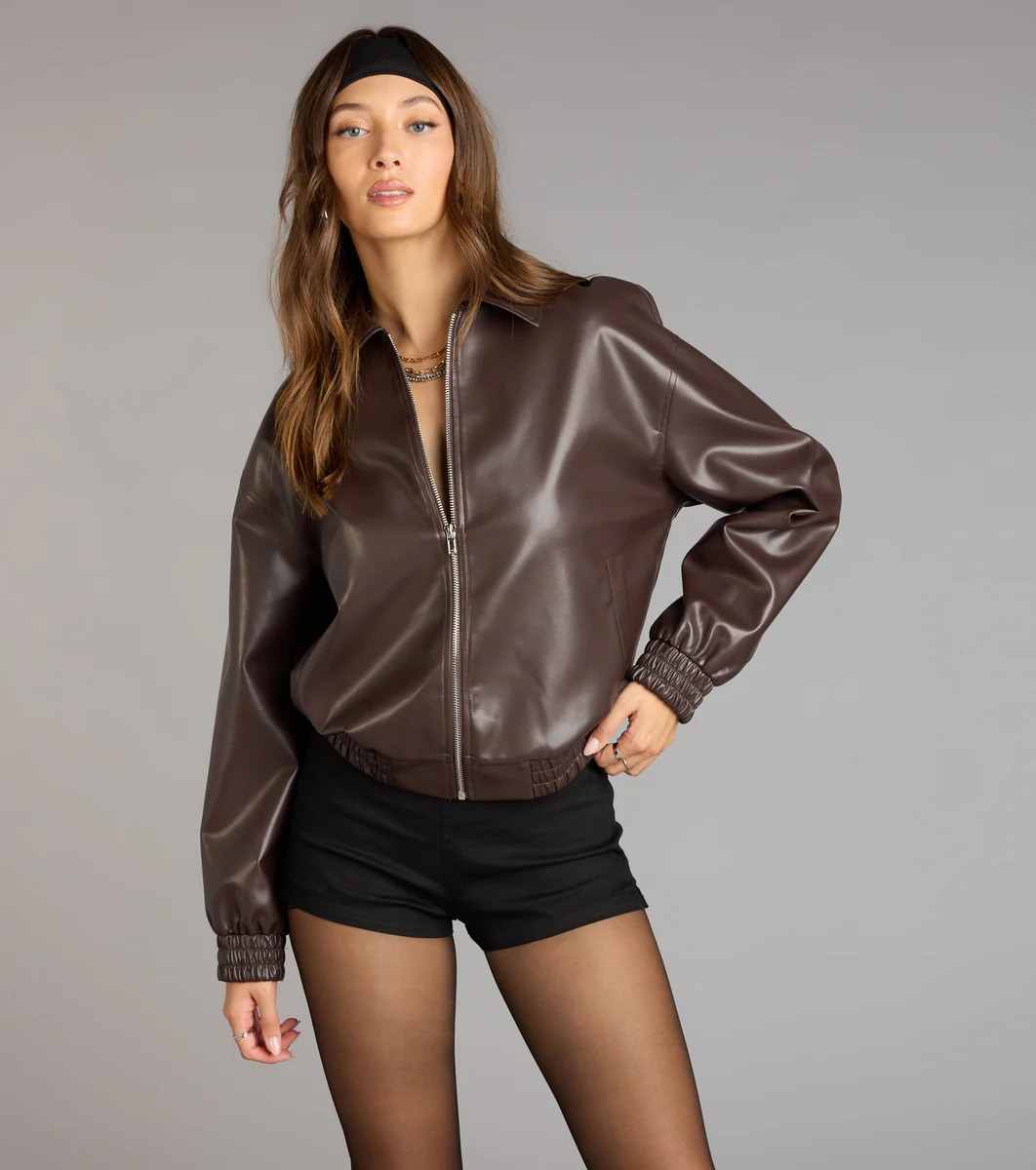 Level Up Faux Leather Bomber Jacket | Windsor Stores