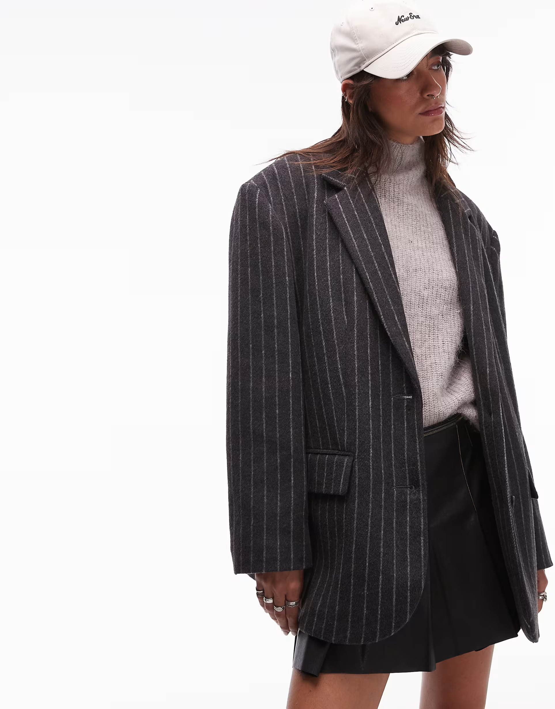 Topshop brushed wool look pinstripe blazer coat in charcoal | ASOS (Global)