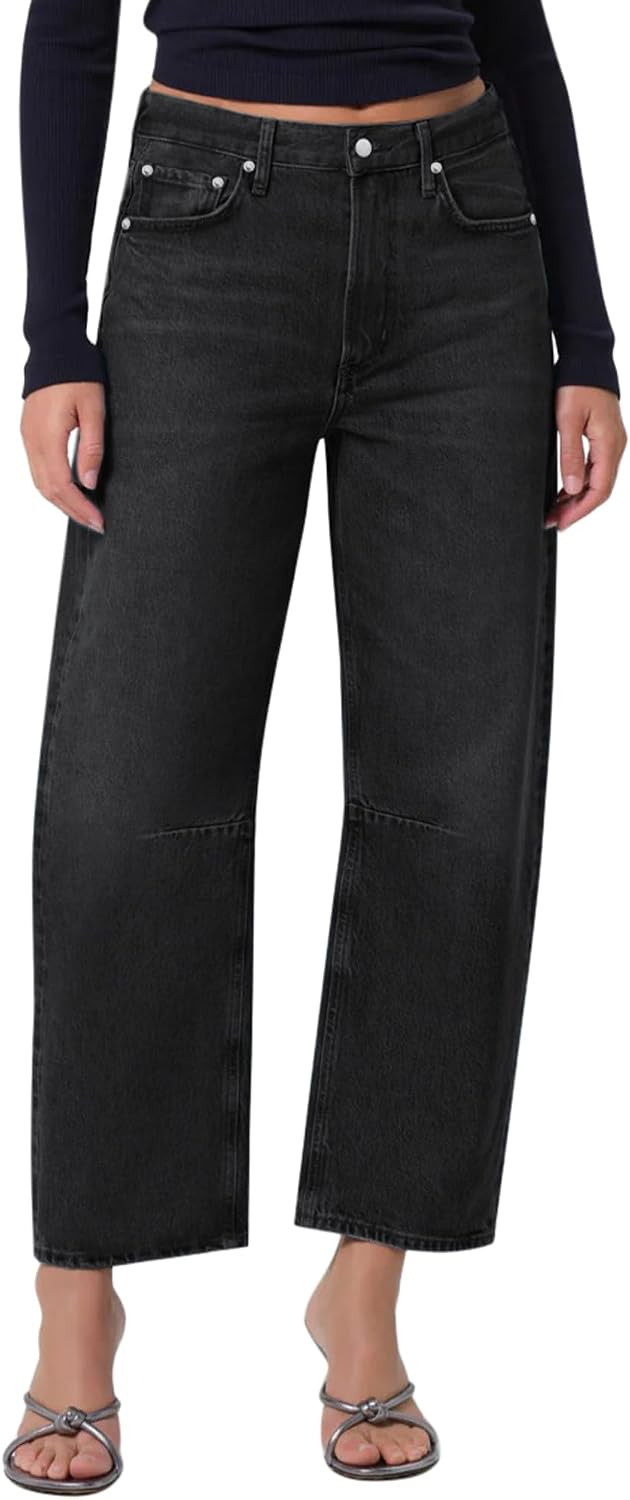 Barrel Jeans Women, Mid Rise Baggy Wide Leg Soft Stretch Denim Pants | Amazon (US)