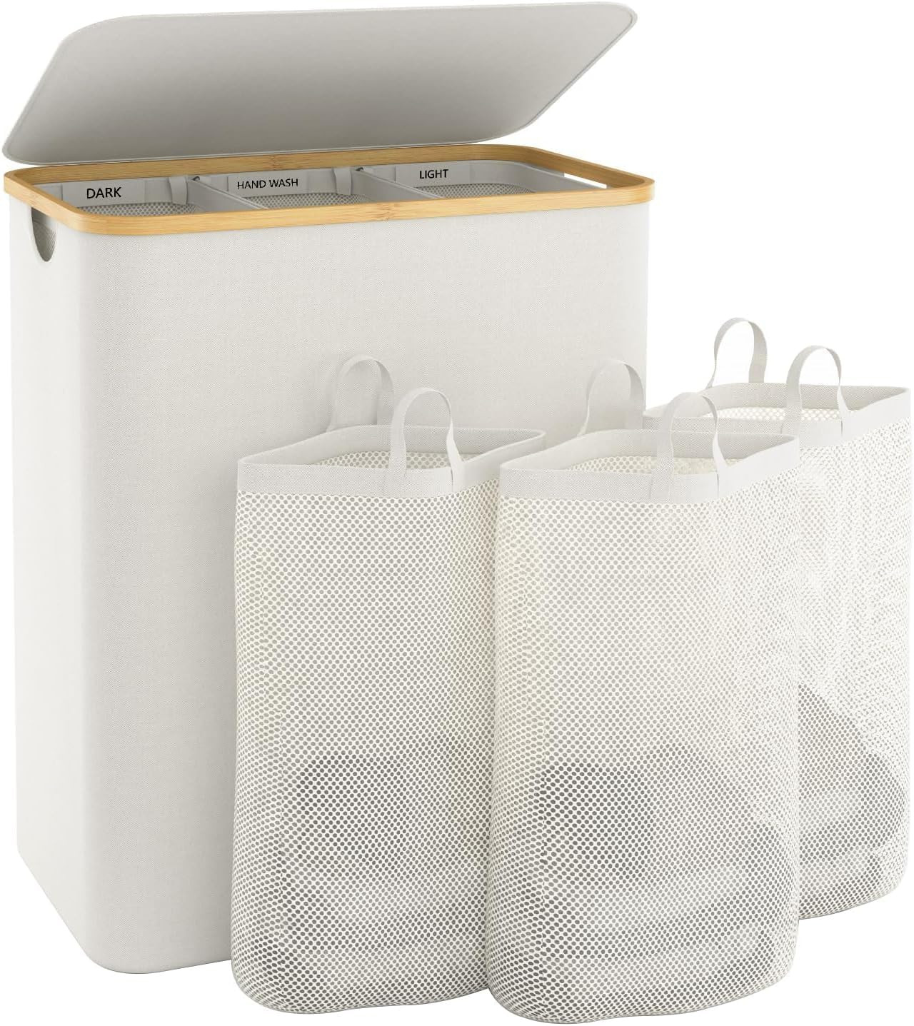Extra Large 3 Section Dirty Clothes Laundry Basket with Lid, Dirty Clothes Hampers with Removable... | Amazon (US)