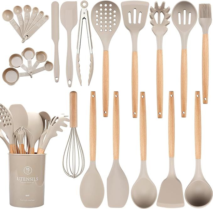 Kitchen Utensils Set, Hvygss 26 pcs Non-stick Silicone Cooking Utensils Set with Holder, Heat Res... | Amazon (US)