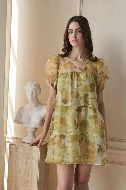Marean Tiered Organza Mini Dress Ellery Floral | Sugarlips