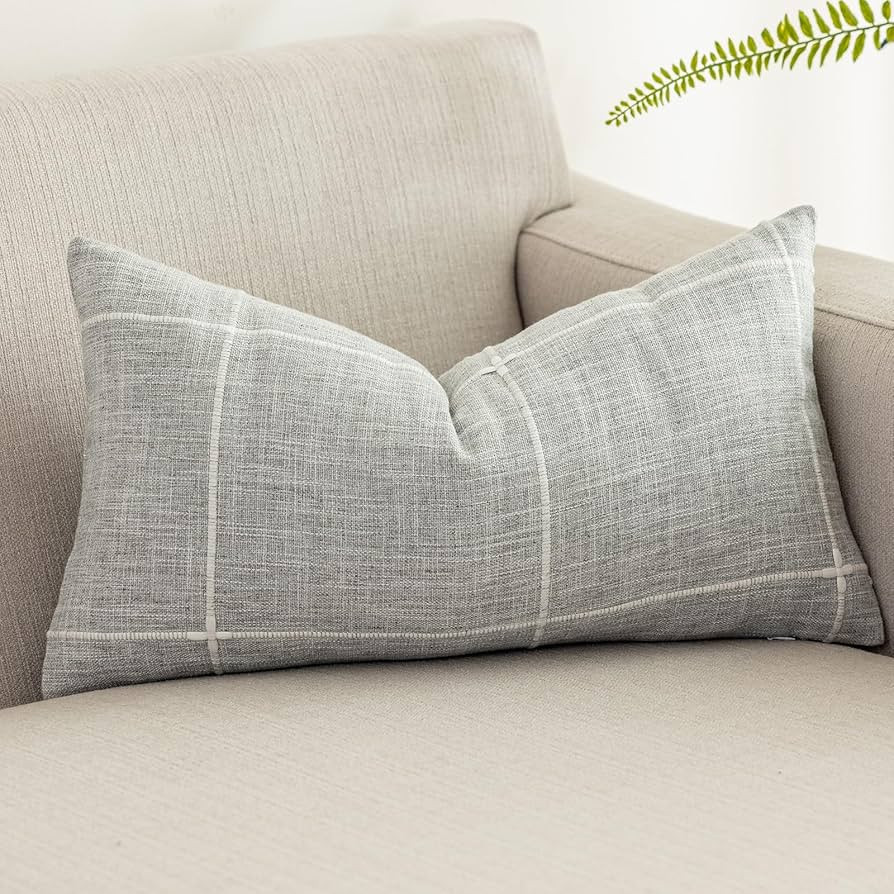 vctops Rustic Lattice Cotton Linen Decorative Throw Pillow Cover Embroidery Lumbar Cushion Cover ... | Amazon (US)