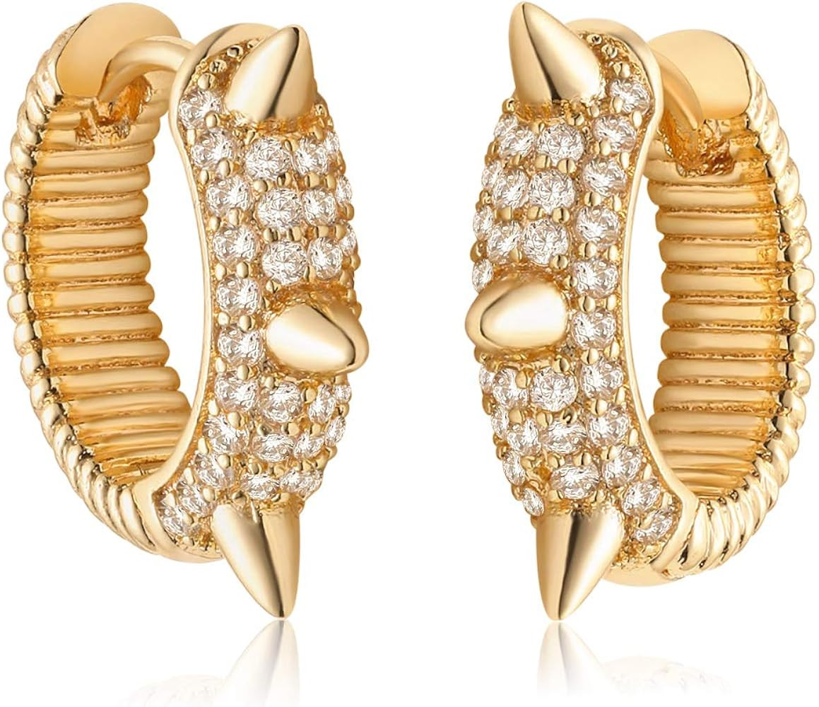 MYEARS Women Gold Huggie Hoop Earrings Bead Ball Spike Star Diamond CZ Sleeper Dangle Drop 14K Gold  | Amazon (US)