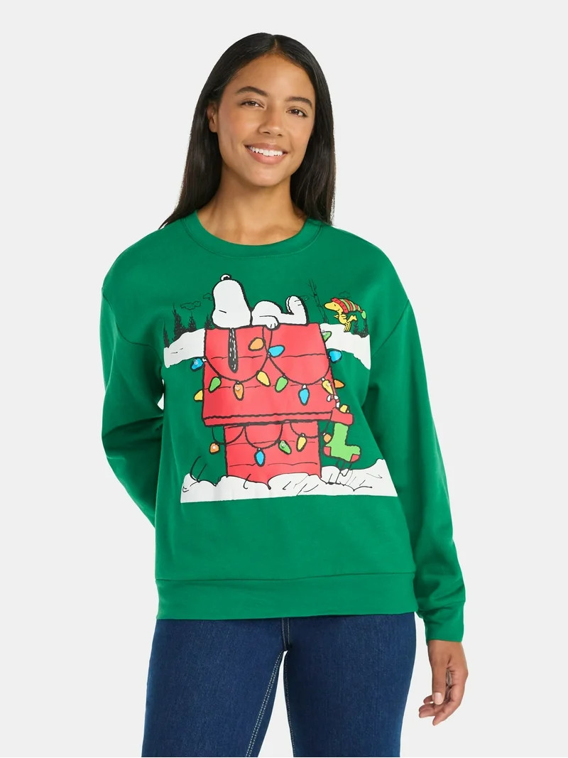 Peanuts Women's Snoopy Light Up Christmas Graphic Sweatshirt, Size XXS-XXL | Walmart (US)