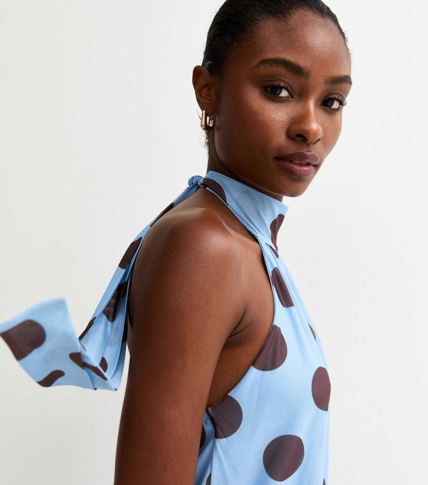 Blue Polka Dot Halter Neck Scarf Mini Dress | New Look | New Look (UK)