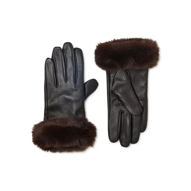 Time and Tru Women's Leather Gloves with Faux Fur Cuff - Walmart.com | Walmart (US)