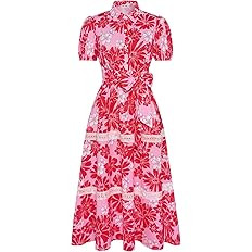 GRACE KARIN Women's 2026 Summer Floral Flowy Dresses Boho Tie Belt Short Puff Sleeve A Line Maxi ... | Amazon (US)