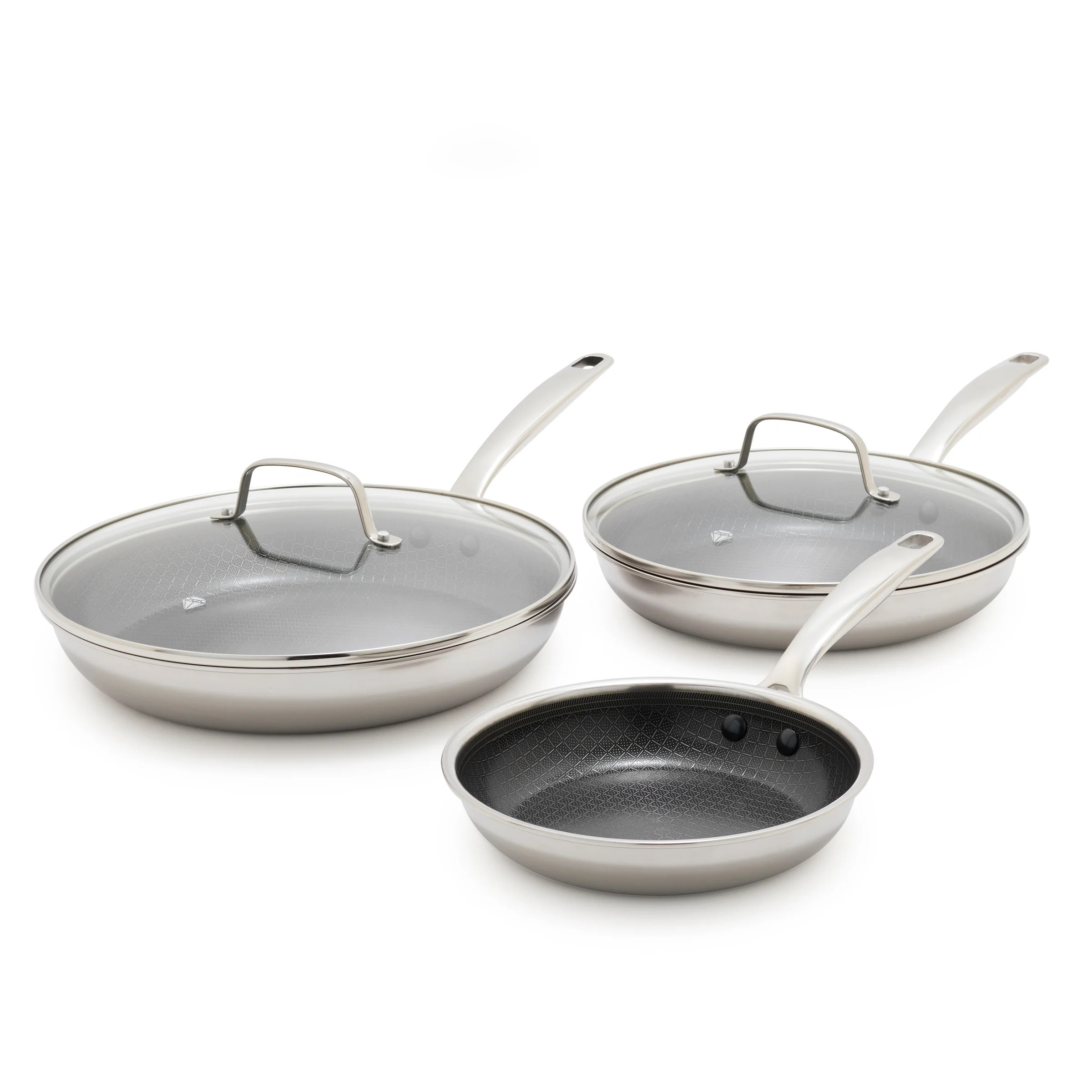 Blue Diamond Diamond Bond 5-Piece Non-Stick Frying Pans Set, Stainless Steel Hybrid Cookware | Walmart (US)