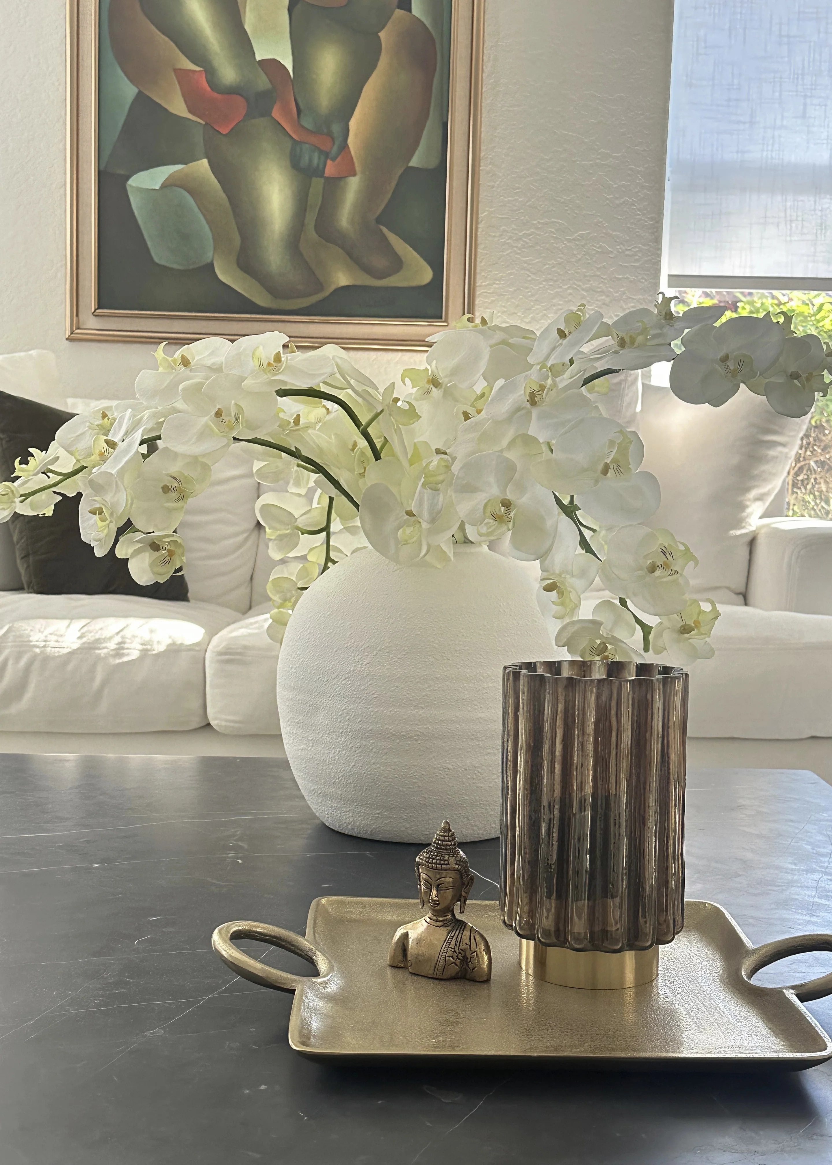 Large Cream White Orchids with Konos Vase Design | Afloral