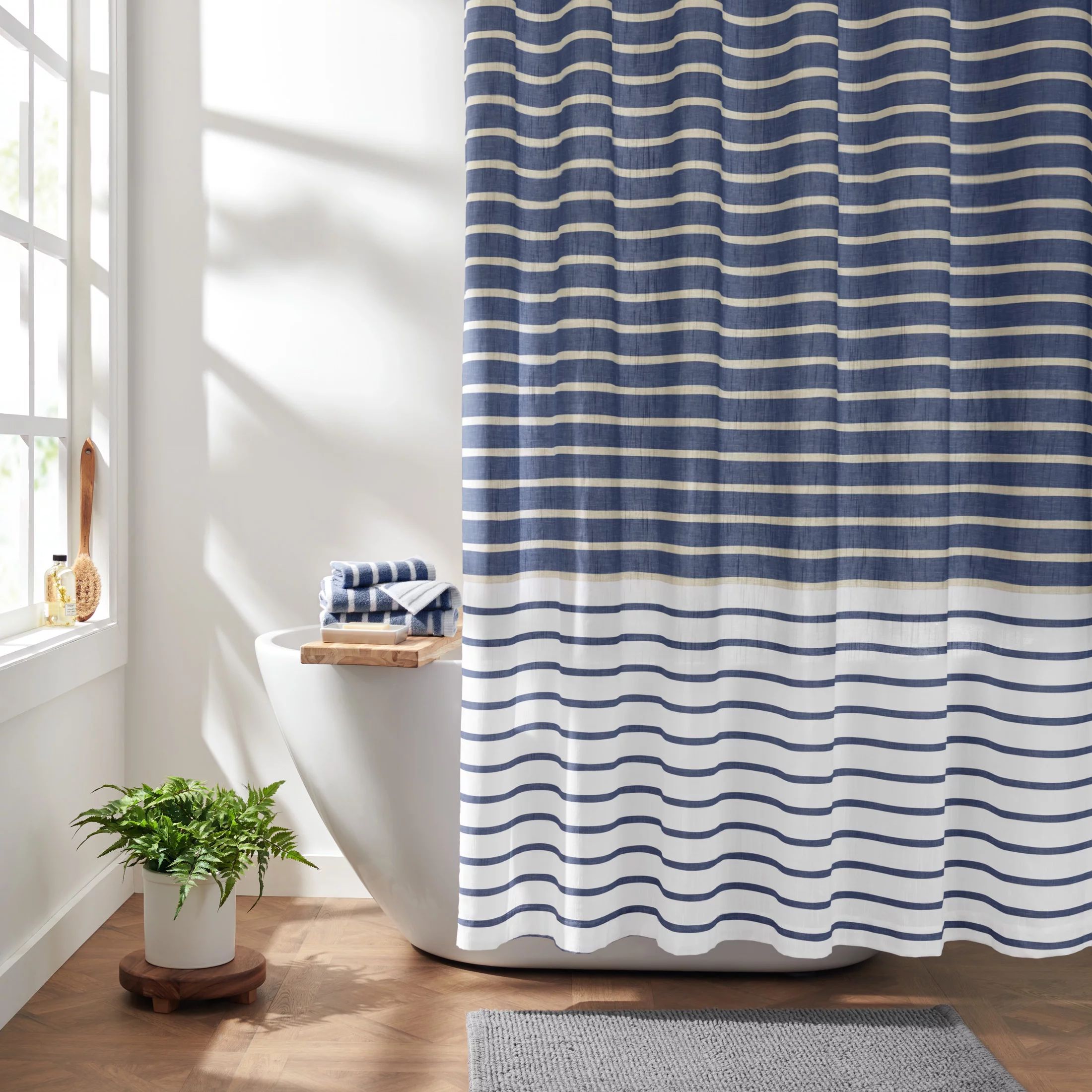 Gap Home Easy Stripe Organic Cotton Shower Curtain Navy 72"x72" - Walmart.com | Walmart (US)