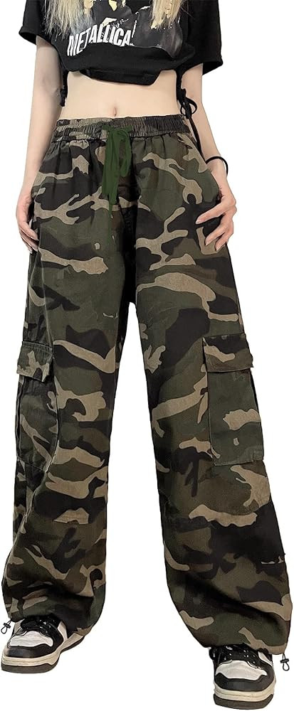 SESERAGI Cargo Pants Women Baggy Streetwear Y2K Drawstring Trousers Wide Leg Pants | Amazon (US)