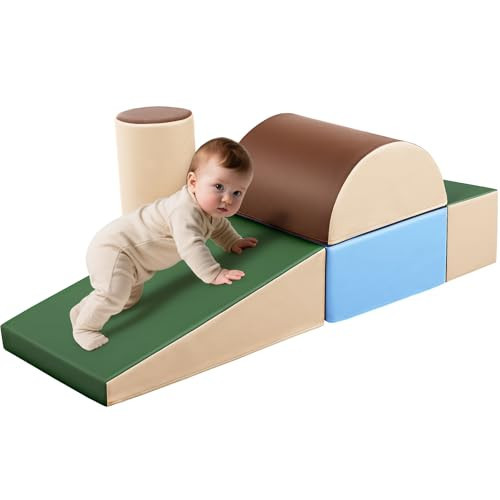 JungleDove Toddler Climbing Toys Indoor: 5-Piece Soft PU Leather Baby Climbing Blocks - Soft Play Climbing for Toddlers - Safe Baby Play Gym(Earthtone) | Amazon (US)