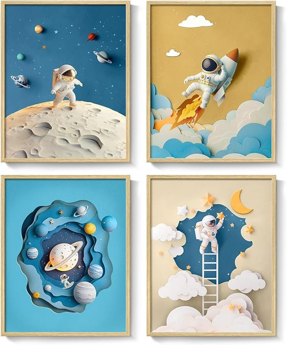Framed Space Astronaut Wall Art for Nursery Room, 4 Piece | Amazon (US)