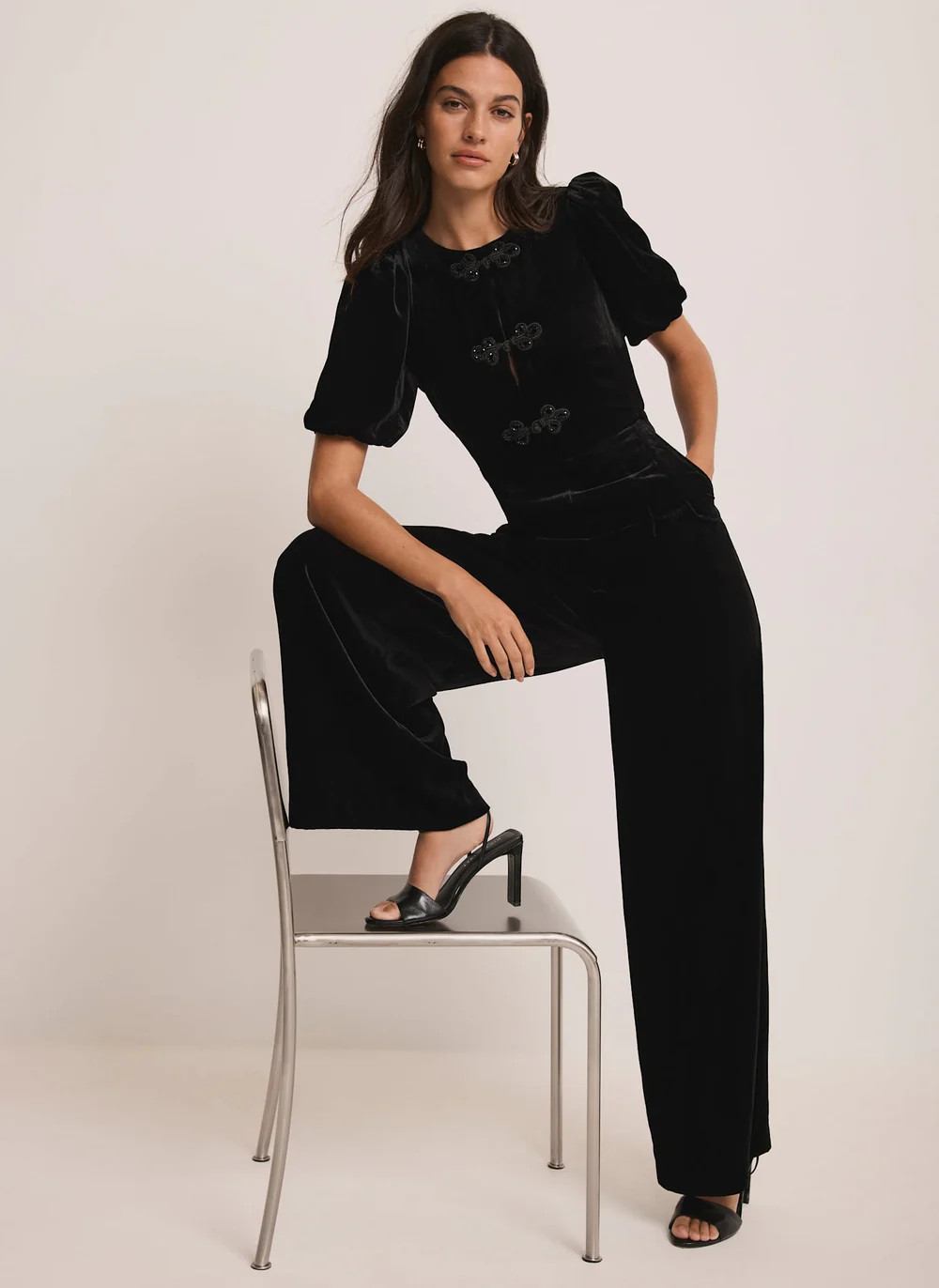 Black Velvet Embellished Jumpsuit | Mint Velvet