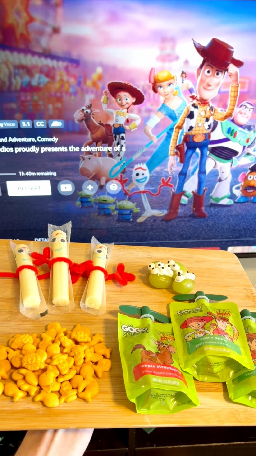 My kids loved this Toy Story snack board! We made Forky string cheese and alien grapes, then also added Toy Story Goldfish crackers and GoGo SqueeZ pouches 😋

#LTKmomlife #LTKSeasonal #LTKKids