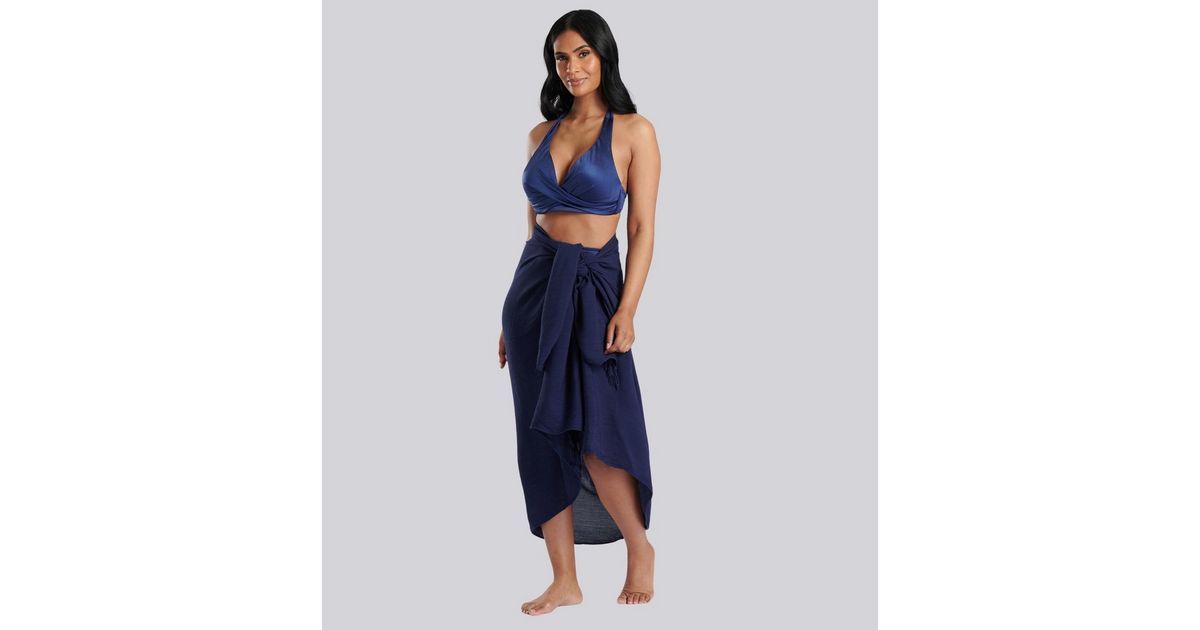 South Beach Navy Crinkle Fringed Sarong | New Look | New Look (UK)