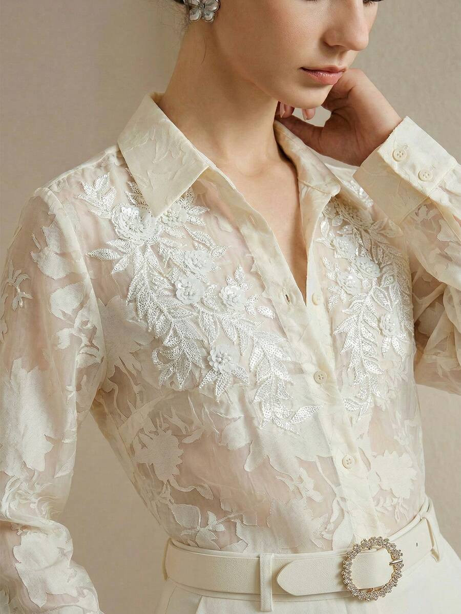 Anewsta Spring/Summer New Delicate Floral Embroidery & Beaded Decoration Symmetrical Applique Wom... | SHEIN