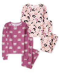 Girls Long Sleeve Cat And Leopard Print Snug Fit Cotton Pajamas 2-Pack | The Children's Place  - ... | The Children's Place
