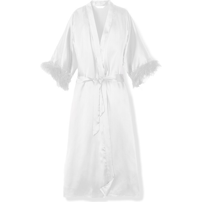 Petite Plume | Women's Silk Robe w/ feathers, White (Multicolor, Size Small) | Maisonette | Maisonette