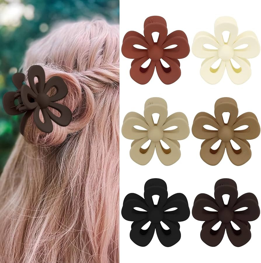 SuPoo 6pcs Flower Hair Clip Cute Claw Clips for Thin Hair Neutral Claw Clips Matte Daisy Hair Cla... | Amazon (US)