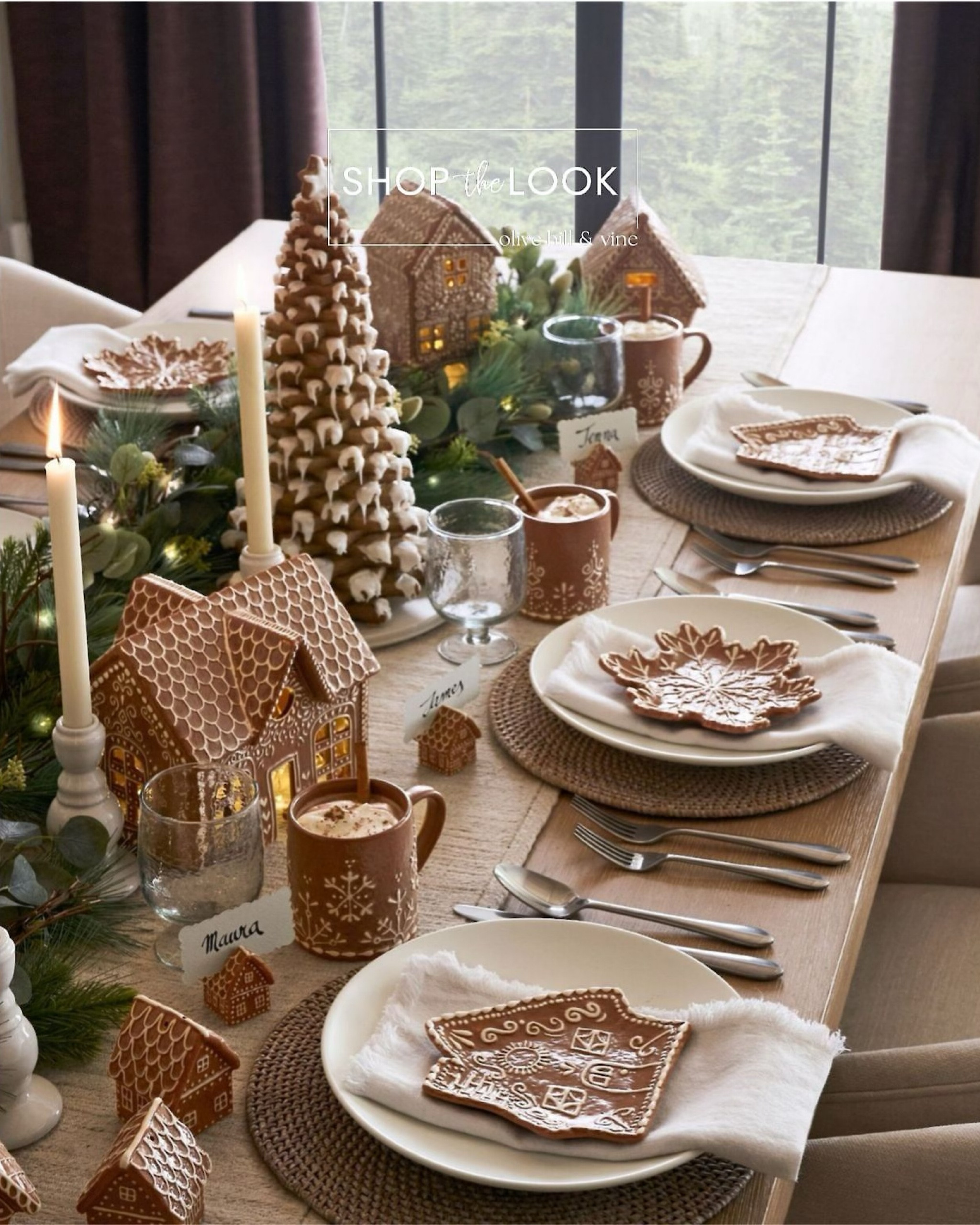 We had to circle back to this festive tablescape because there’s still time to snag it for Christmas! Start with a jute table runner, add a lit faux eucalyptus garland, white candlesticks, rattan placemats, and finish with gingerbread accents like snowflake plates and frosted mugs. 

#LTKSeasonal #LTKHome #LTKHoliday