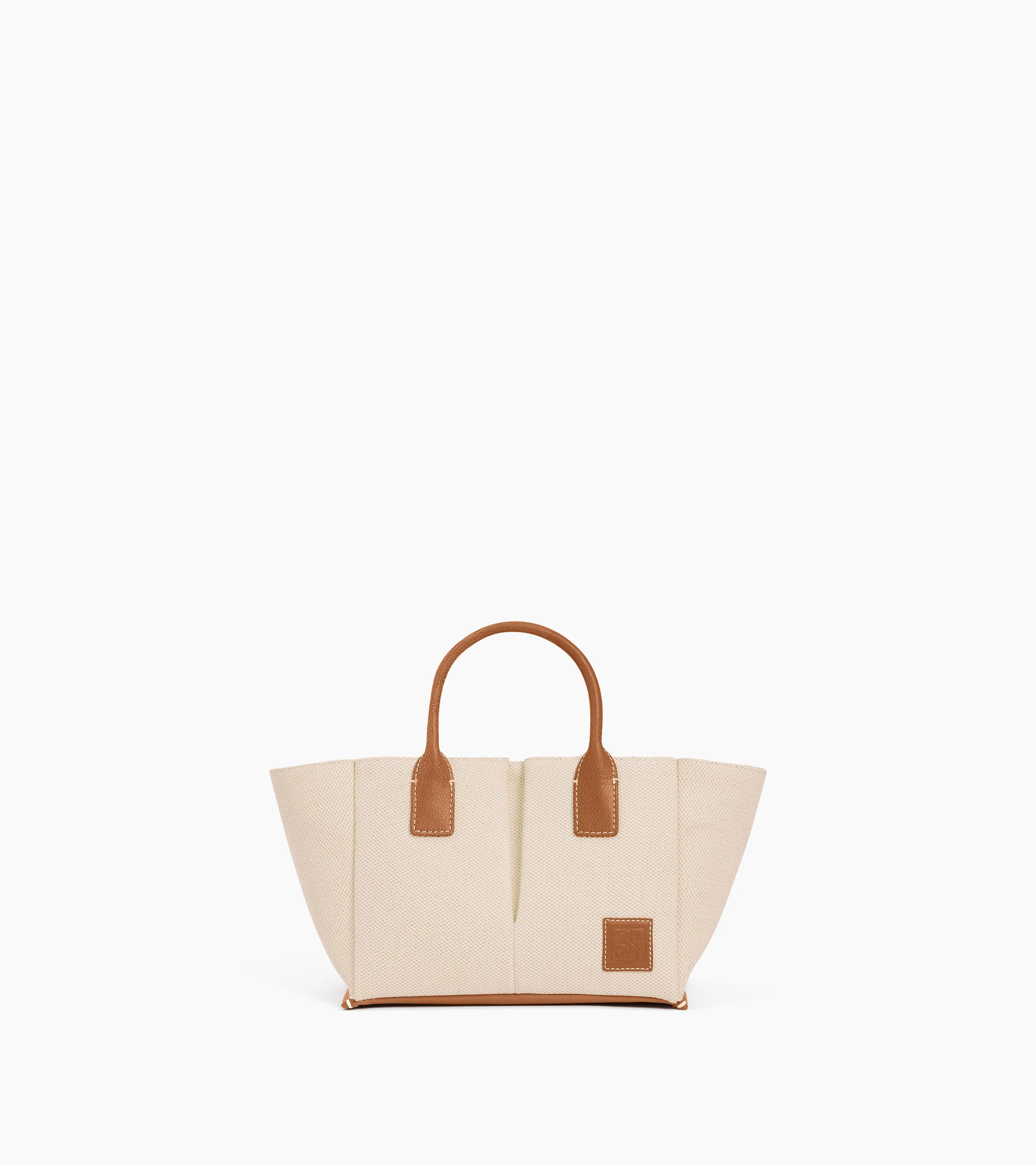 Elena small handbag in cotton canvas and grained leather | Le Tanneur
