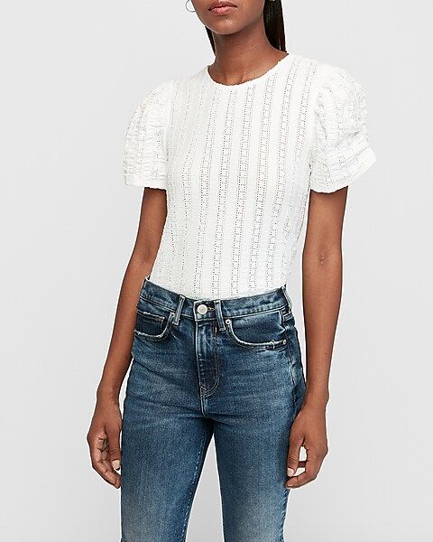 Eyelet Lace Puff Sleeve Tee | Express