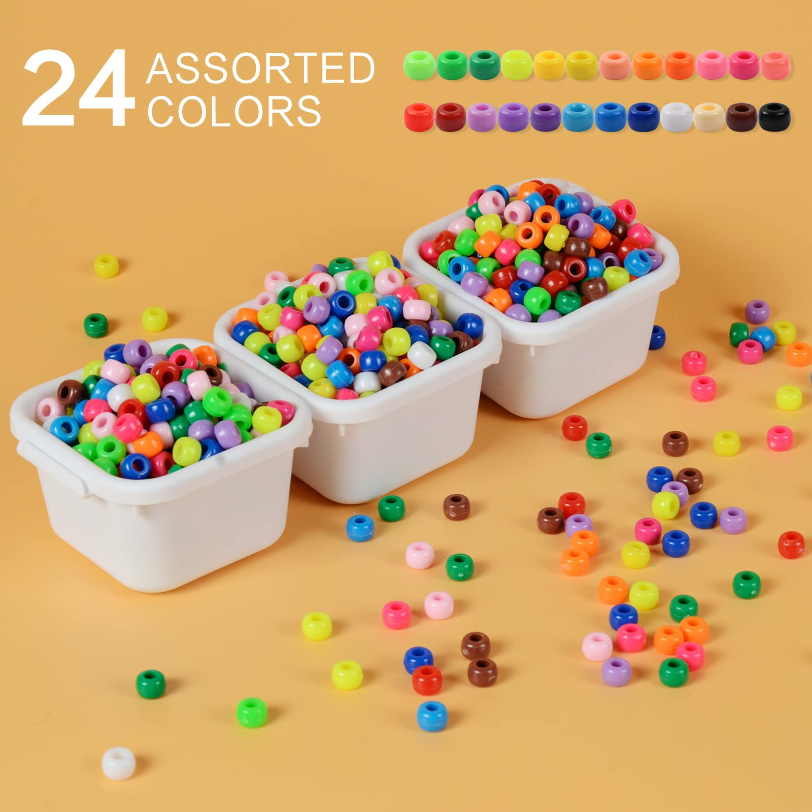 Simetufy 1200 Pcs Pony Beads Plastic Beads for Bracelet Making, Multi-Colored Beads for Hair Brai... | Amazon (US)