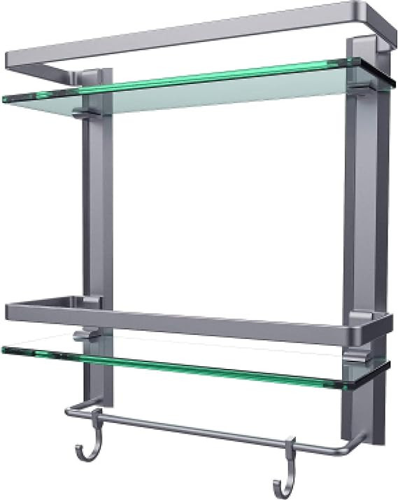 Vdomus Glass Bathroom Wall Organizer Shelf, 2-Tier Glass Shelf with Integrated Towel Bar Wall Mou... | Amazon (US)