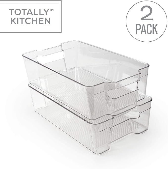 Totally Kitchen Clear Plastic Stackable Storage Bins | Refrigerator, Freezer, Pantry & Clothes Or... | Amazon (US)