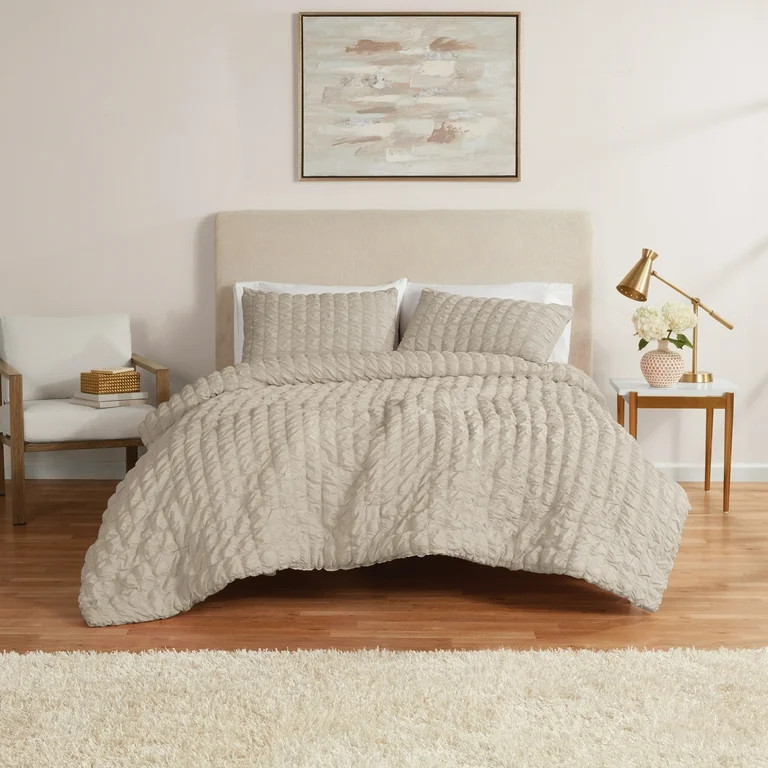 Mainstays 3-Piece Seersucker Comforter Set, Stone, King, All Ages, Unisex | Walmart (US)