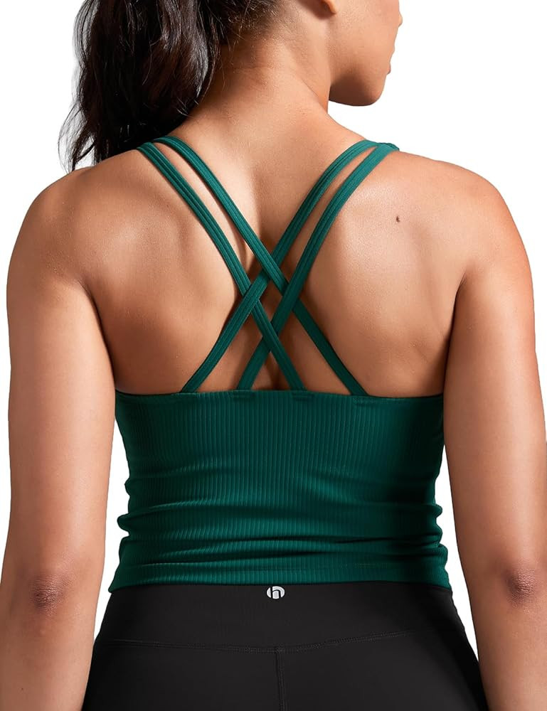 HeyNuts Zeal Bras Longline Ribbed Medium Support Sports Bras, Crisscross Back Tank Tops with Remo... | Amazon (US)